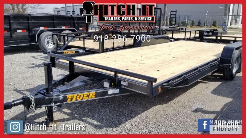 2026 Tiger 83" x 16" Car Hauler Trailer | 7,000 lb Tandem Axles | Black | Wood Floor