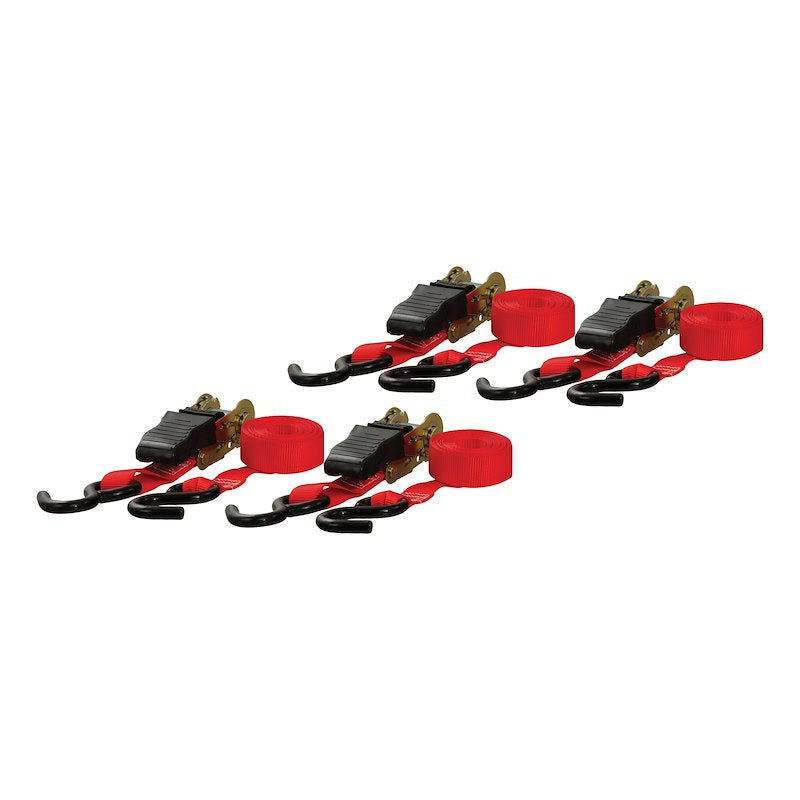 CURT 4-Pack Ratchet Straps - Red - 16' x 1" - 500 lbs (83002) front view