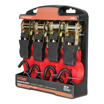 CURT 4-Pack Ratchet Straps - Red - 16' x 1" - 500 lbs (83002) side view
